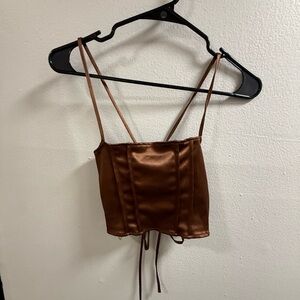 Satin Brown Cropped Camisole Top